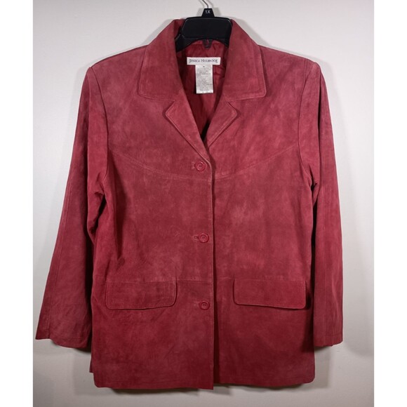 Jessica Holbrook Womens Red Suede Leather Jacket Western Pockets Size Medium - Picture 1 of 14